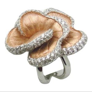 Sterling Silver Rose Gold Flower Ring Satin Finish